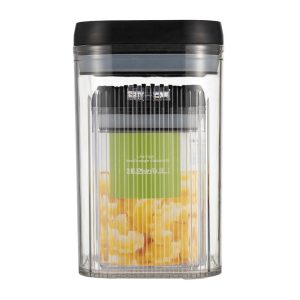 Cutii de Depozitare Alimente, Flippy, Set din 2 Cutii de Tip Container de 0.8 si 1.3 l, Recipiente pentru Cereale in Bucatarie, Transparente cu Capac Negru