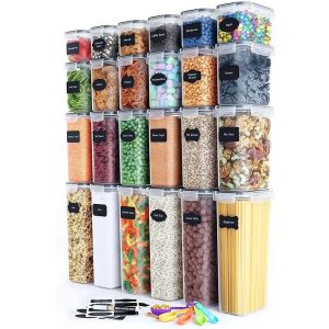 Cutii de depozitare alimente, Flippy, Set din 24 Cutii pentru Condimente, Cereale, Cutii pentru Bucatarie, din Plastic PP, Cutii Alimentare, Diferite Dimensiuni, Transparente