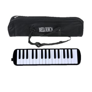 Muzicuta Melodica 32 Clape, Flippy, din ABS, pentru Incepatori, 45 x 13 x 7 cm, Include Husa si Suflator, Negru