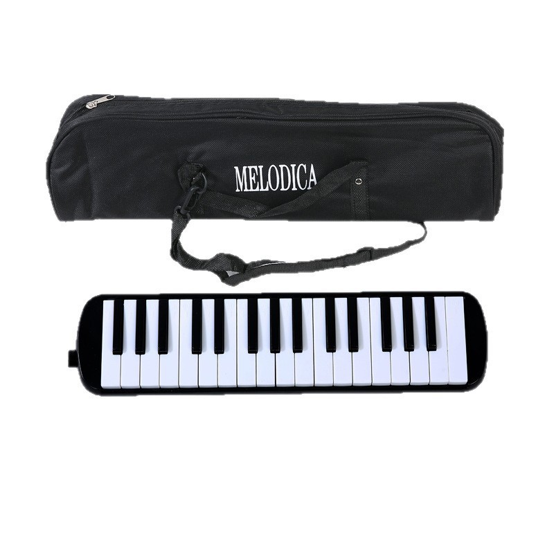 Muzicuta Melodica 32 Clape, Flippy, din ABS, pentru Incepatori, 45 x 13 x 7 cm, Include Husa si Suflator, Negru