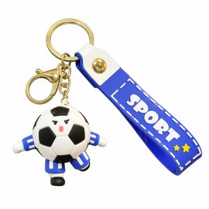 Breloc Chei, Flippy, Model Minge de Fotbal cu Casti, Cupa Mondiala, Accesoriu Pentru Chei si Rucsac, Material Acril, 50 g, Albastru