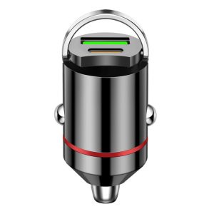 Adaptor Auto 2 in 1, Flippy, din Aliaj, Port TYPE-C, PORT USB, 100 W, Inel Metalic de Tragere, practic Invizibil, Incarcare Mega Rapida, Negru
