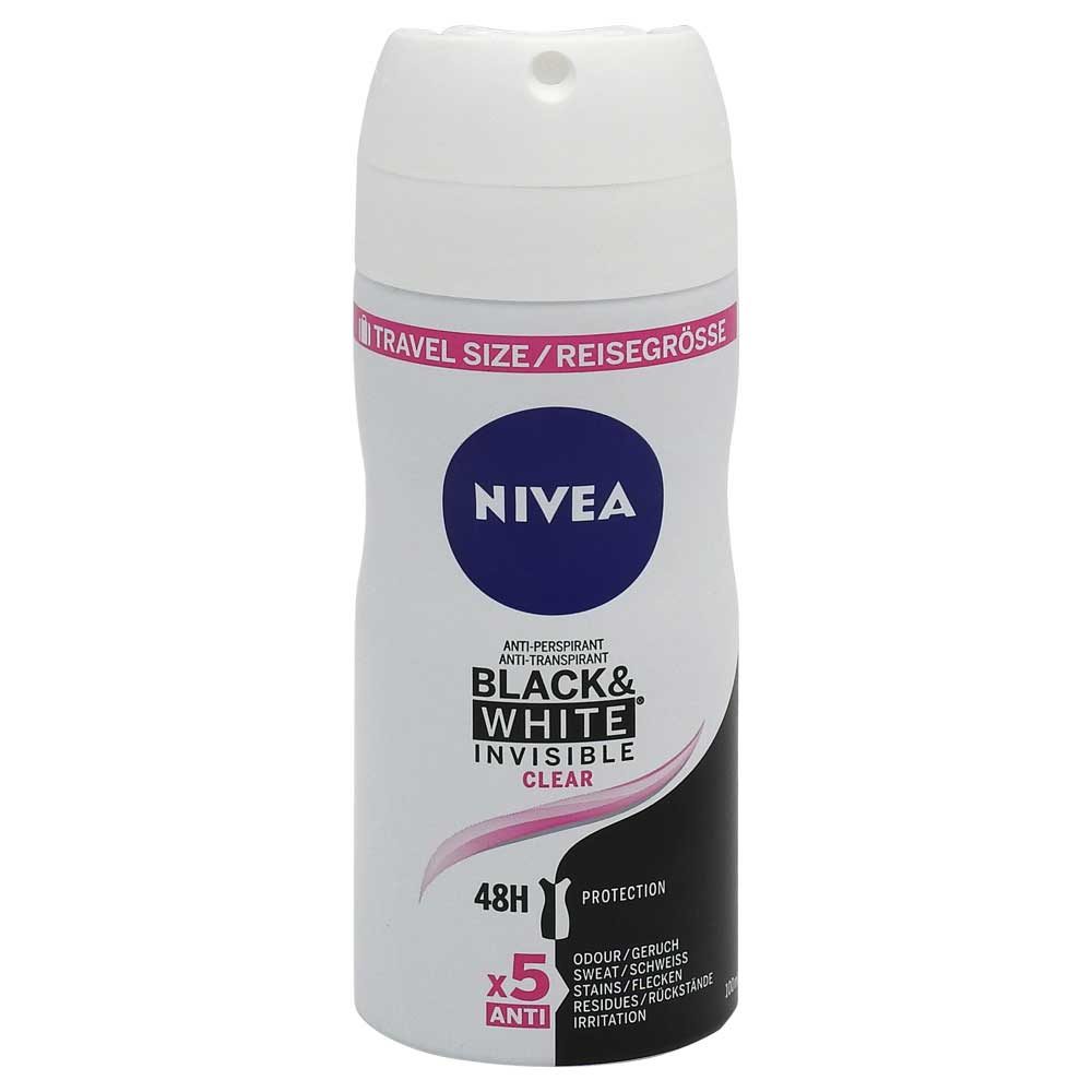 Antiperspirant Deodorant Spray, Nivea, 100 ml, Black & White Invisible Clear 48 h