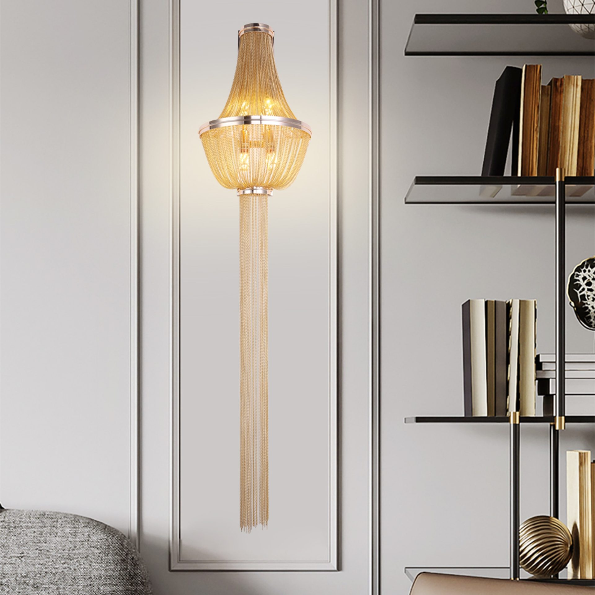 Aplica Aurora, 4xE14, Diametru 34 cm, Inaltime 150 cm, Auriu, Metal