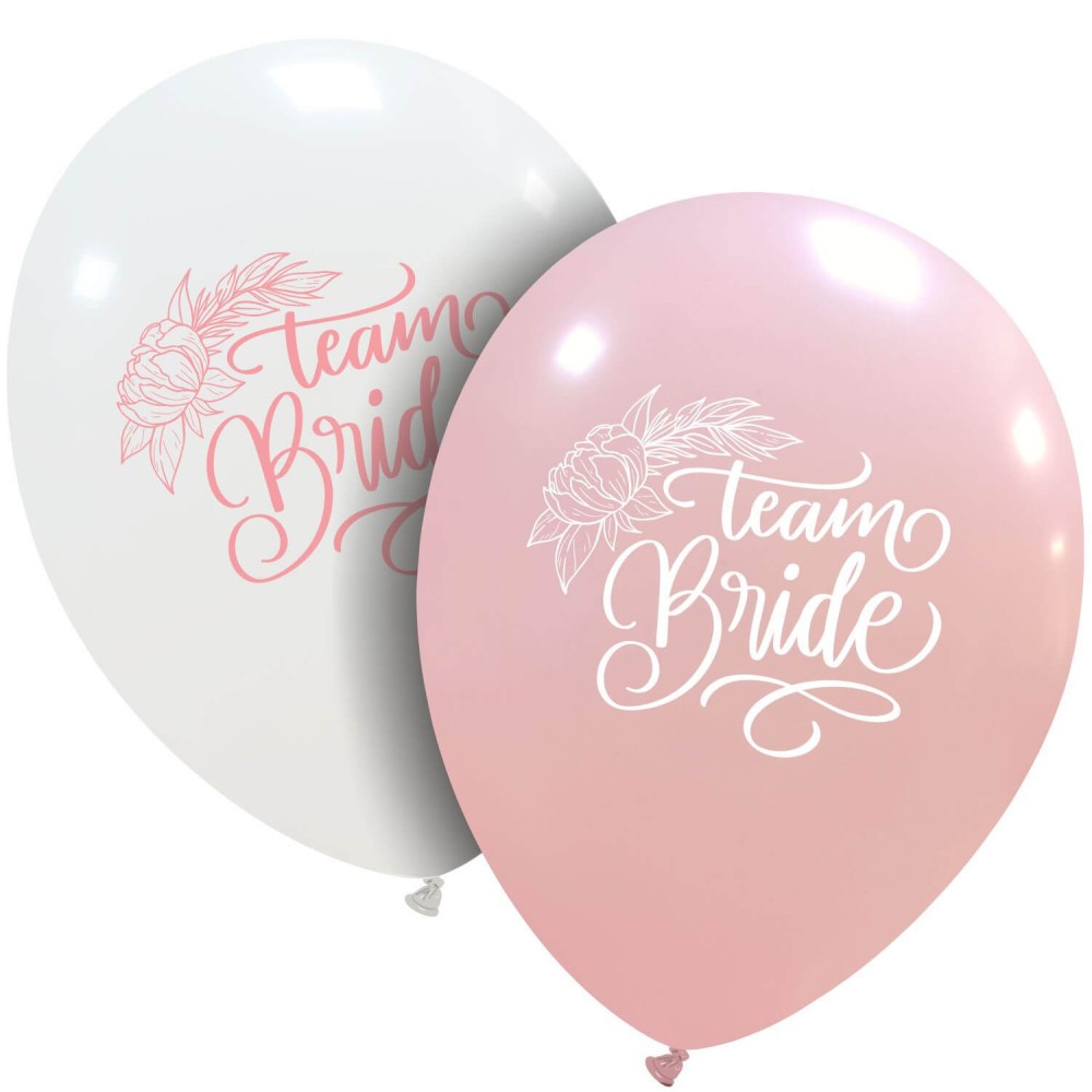 Baloane de Decor, Flippy, Set 10 Baloane de Decor pentru Echipa Miresei, din Latex 25 cm, Alb/Roz
