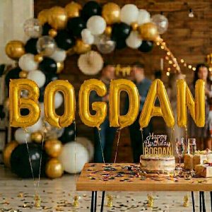 Baloane Folie Metalizate, Flippy, Set BOGDAN, Heliu sau Aer, Pai inclus, 40 cm, Auriu
