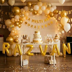 Baloane Folie Metalizate, Flippy, Set RAZVAN, Heliu sau Aer, Pai inclus, 40 cm, Auriu
