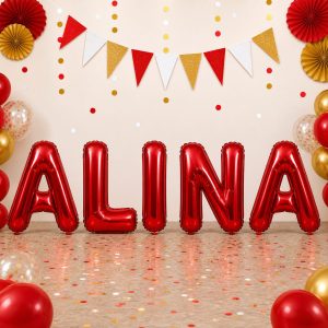 Baloane Folie Metalizate, Flippy, Set ALINA, Heliu sau Aer, Pai inclus, 40 cm, Rosu