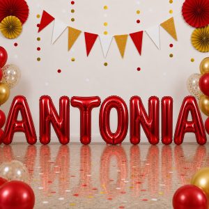 Baloane Folie Metalizate, Flippy, Set ANTONIA, Heliu sau Aer, Pai inclus, 40 cm, Rosu