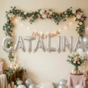 Baloane Folie Metalizate, Flippy, Set CATALINA, Heliu sau Aer, Pai inclus, 40 cm, Argintiu