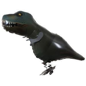 Balon din Folie Metalizata, Flippy, Figurina Animata, Model Dinozaur, 97x48 cm, Ambalaj Individual, Pai Inclus, Umflare cu Aer sau Heliu, Negru