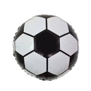Balon din Folie Metalizata, Flippy, Figurina Cerc, Model Minge de Fotbal, Tematica Sport, 45 cm, Ambalaj Individual, Pai Inclus, Umflare cu Aer sau Heliu, Alb-Negru