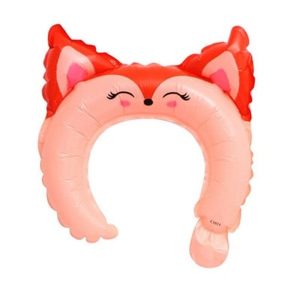 Balon din Folie Metalizata, Flippy, Tip Coronita cu Urechi, Model Vulpe, Ambalaj Individual, Pai Inclus, Umflare cu Aer sau Heliu, 27 x 29 cm, Rosu