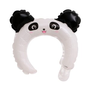 Balon din Folie Metalizata, Flippy, Tip Coronita cu Urechi, Model Panda, Ambalaj Individual, Pai Inclus, Umflare cu Aer sau Heliu, 27 x 28 cm, Alb/Negru
