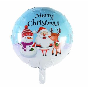 Balon Rotund, Flippy, din Folie de Aluminiu, Tema Craciun Merry Christmas, 44.5x53 cm, Albastru