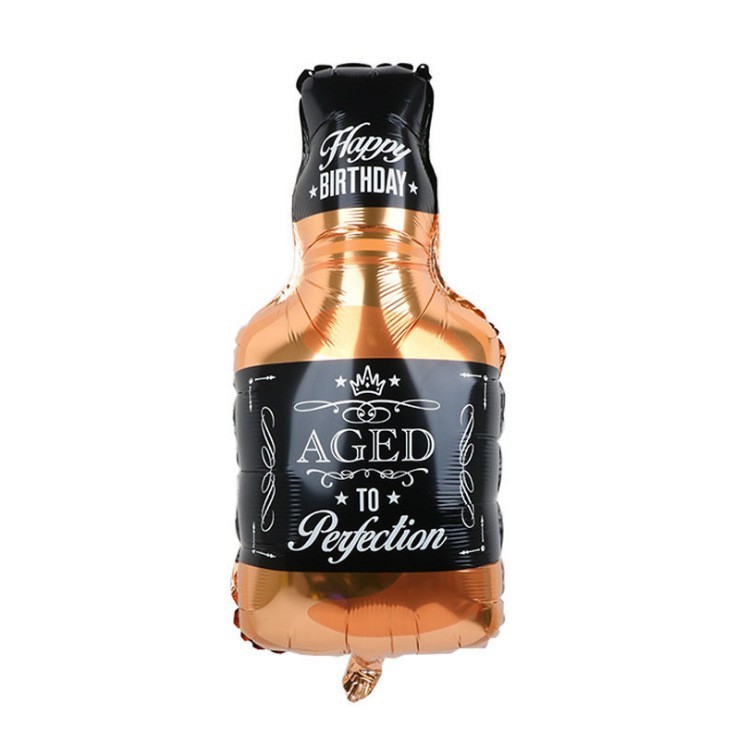 Balon din Folie Metalizata, Flippy, Figurina Sticla de Whisky, Tema Aniversare, 90x45 cm, Ambalaj Individual, Pai Inclus, Umflare cu Aer sau Heliu