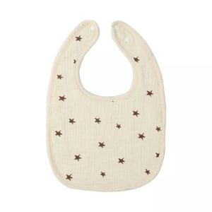 Baveta in Forma de U, Flippy, din Bumbac, pentru Copii 0-12 Luni, Rezistenta la Apa, cu Capse, Model cu Stelute, 21x30 cm, Crem