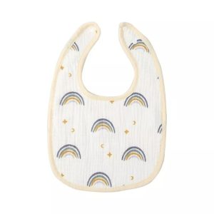 Baveta in Forma de U, Flippy, din Bumbac, pentru Copii 0-12 Luni, Rezistenta la Apa, cu Capse, Model Curcubeu, 21x30 cm, Bej
