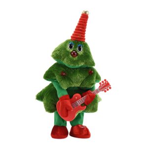 Bradut Dansator si Cantaret, Flippy, Decoratiune de Craciun, Jucarie Interactiva, cu Chitara, cu Lumini, 25 cm Inaltime, Verde