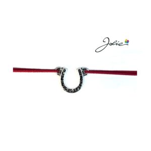 Martisor tip Bratara cu Pandantiv Metalic, Jolie, Snur Textil Rosu, Model Potcoava Puncte, Dimensiune Reglabila, Nod Dublu, Ambalata Individual