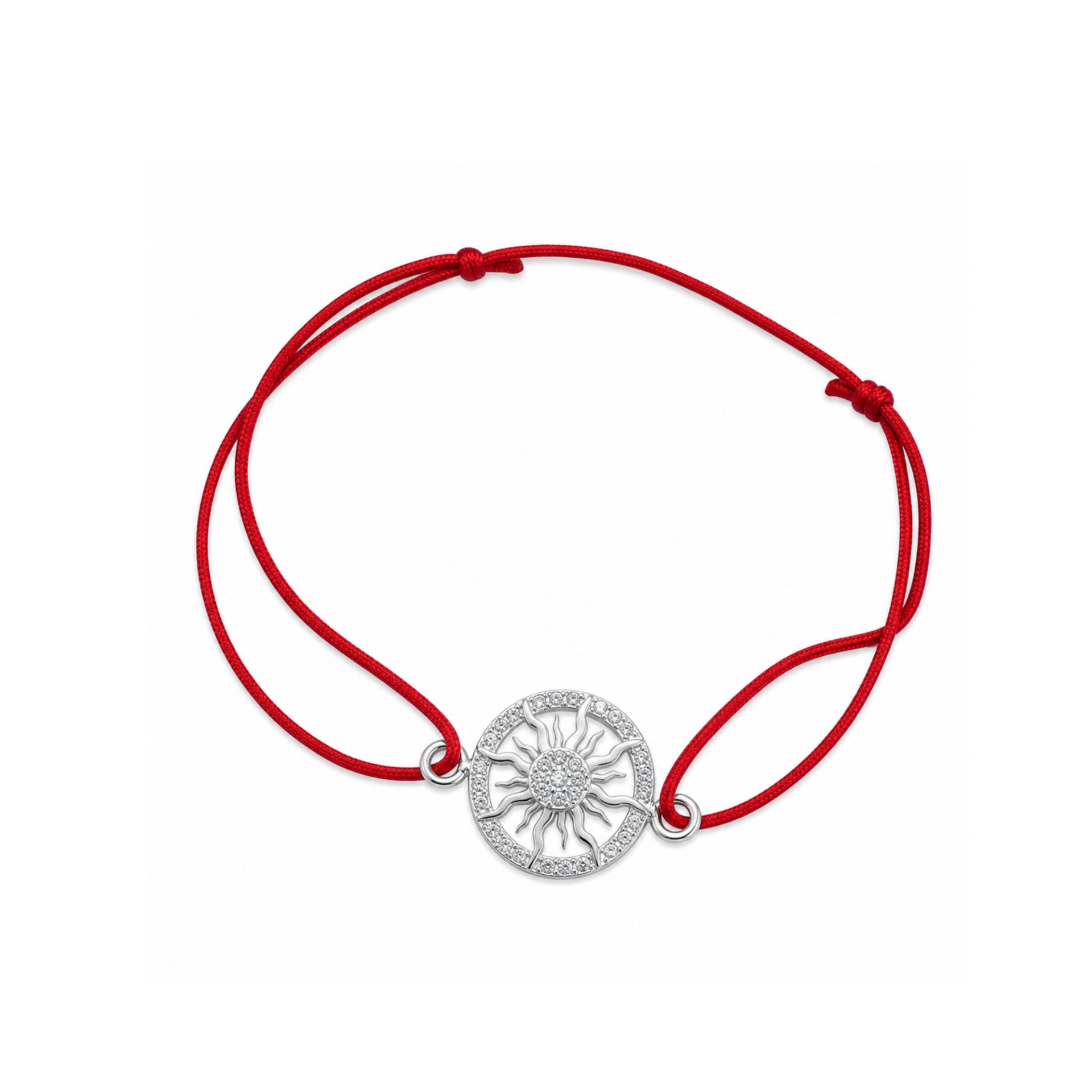 Bratara Martisor Argint 925, Jolie, Model Soare, cu Snur Rosu Ajustabil, 1.4 g, Argintiu