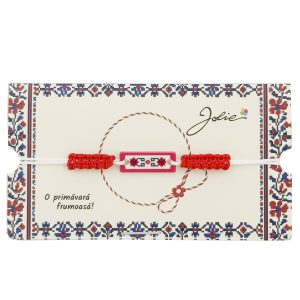 Martisor Traditional Bratara Norocoasa, Jolie, Model Traditional, Bratara Martisor pentru Copii, din Plastic/Textil, Snur Alb/Rosu