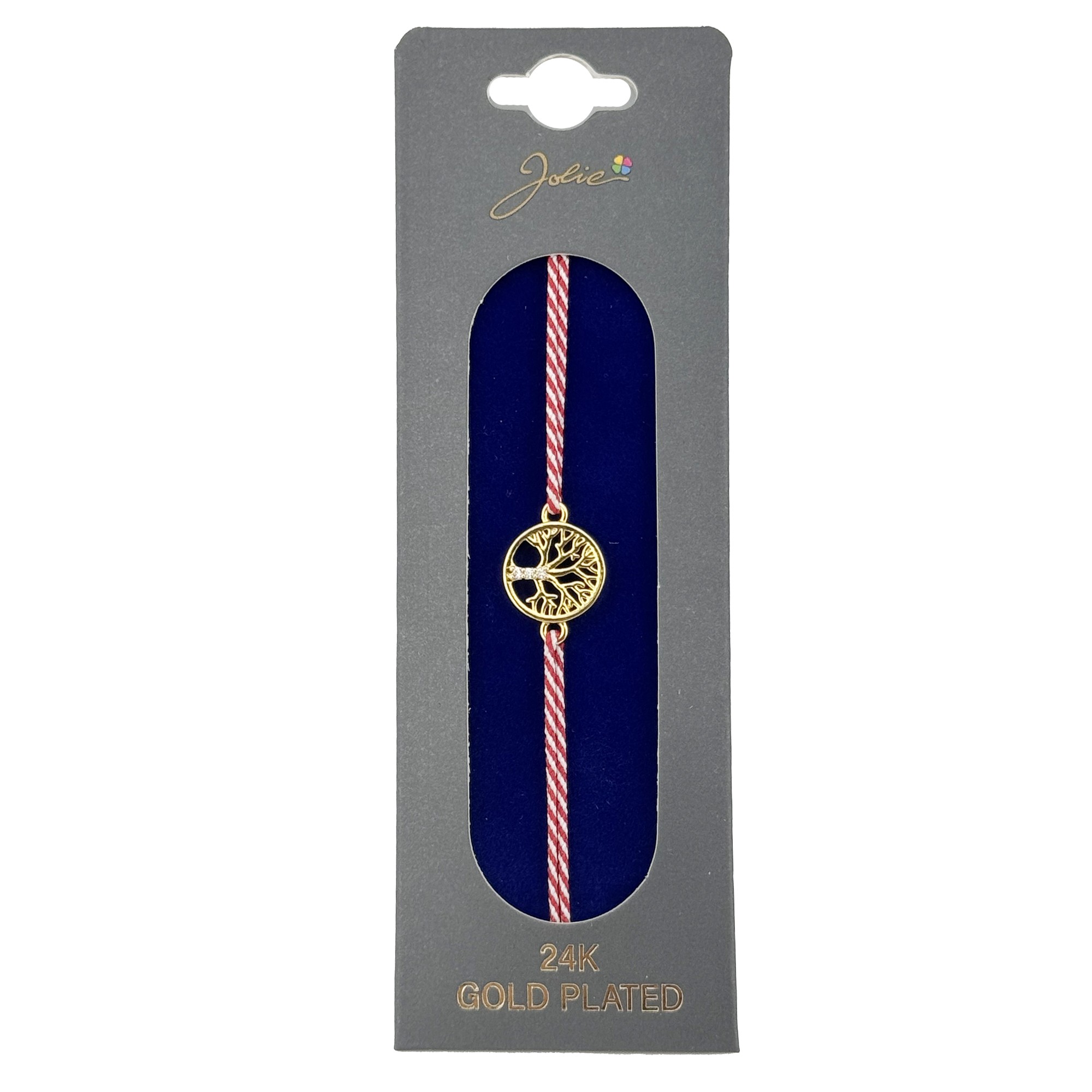 Bratara Placata cu Aur 24k, Jolie, Model Copac, Martisor Bratara, cu Snur Rosu, Auriu
