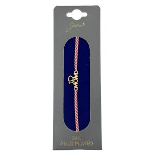 Bratara Placata cu Aur 24k, Jolie, Model I <3 MOM, Martisor Bratara, cu Snur Alb/Rosu, Auriu
