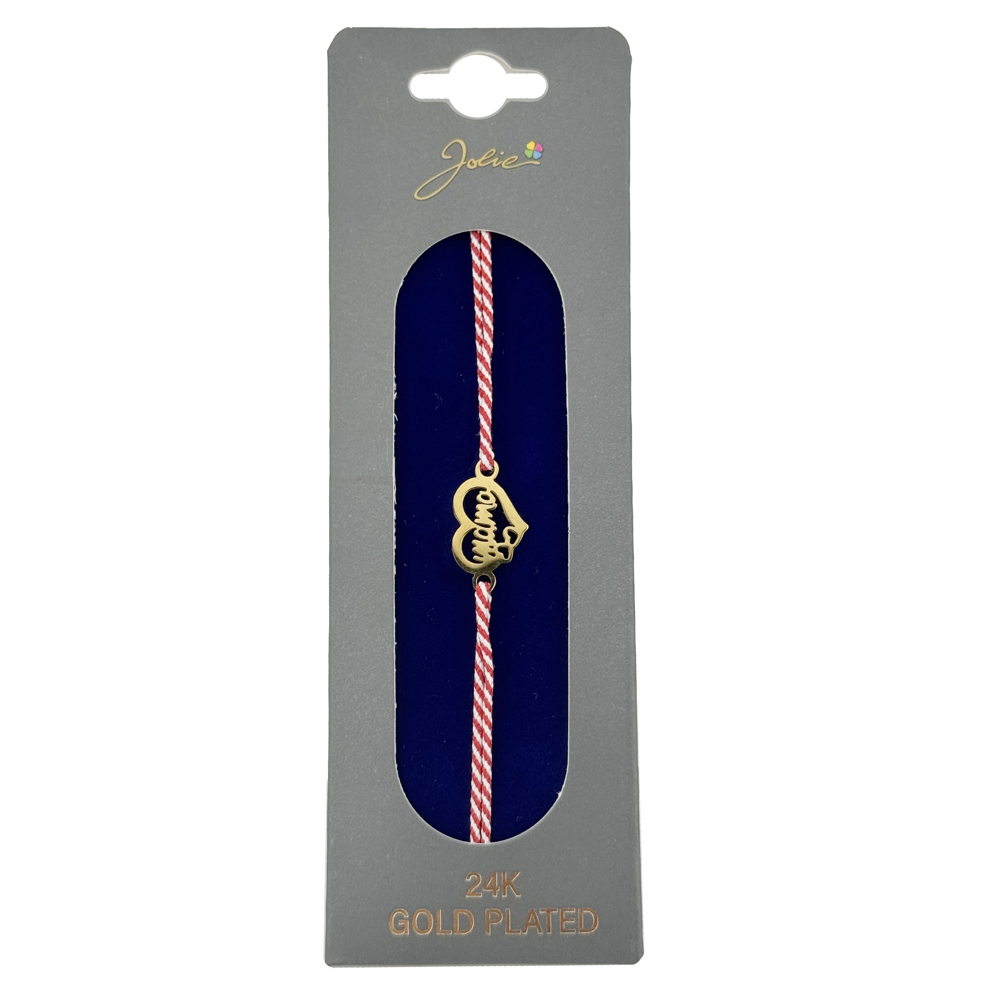 Bratara Placata cu Aur 24k, Jolie, Model INIMA MAMA, Martisor Bratara, cu Snur Alb/Rosu, Auriu
