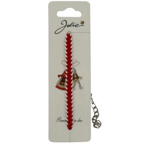 Martisor Traditional Bratara Tricotata, Jolie, Snur Textil si Lant Metalic, 12 x 4 cm, Rosu