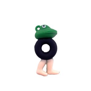 Breloc de Chei din Silicon, Flippy, Figurina Brainrot Broscuta cu Anvelopa Boneca Ambalabu, 4 cm, Negru/Verde