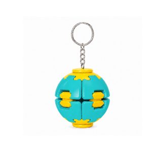 Denumire recomandată: Minge Senzorială Antistres Rotativă 3D, Flippy, Tip Fidget Spinner, cu Breloc și Sistem Push and Spin, 4.5x5 cm, Turcoaz și Galben
