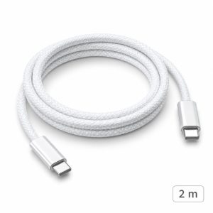 Cablu de Date si Incarcare USB-C la USB-C, Flippy, 100W, Compatibil iPhone 15, Huawei, Xiaomi, Textil Impletit, 2 m, Alb