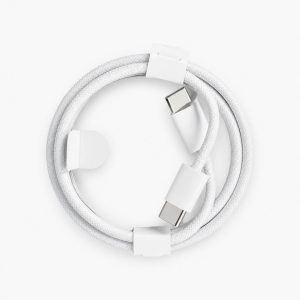 Cablu de Date si Incarcare USB-C la USB-C, Flippy, 60W, PD Fast Charge, Compatibil Android/iPhone 15/16/Huawei, Textil Impletit, 1 m, Alb