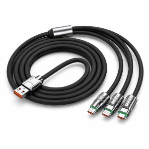 Cablu de Incarcare si Date 3 in 1, Flippy, Fast Charging, 120W, Compatibil Type-C, Utilizare Simultana pentru 3 Dispozitive, 1.2 m, Negru