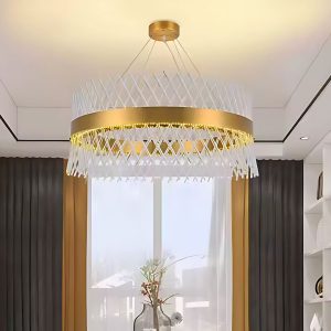 Candelabru Cristal ALHAMBRA Eleganza, LED, 71W, Diametru 50cm, Lumina Calda/Rece/Neutra, Dimabil, Inaltime Reglabila, Auriu
