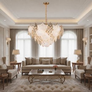Candelabru Cristal LUXE Regalis, 21xE14, Diametru 80cm, Inaltime 45cm, Auriu Lucios, Inaltime Reglabila, Design Elegant