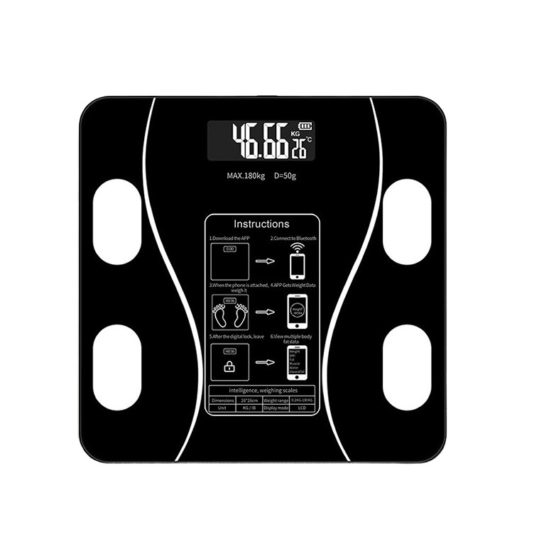 Cantar Electronic Inteligent De Baie Flippy Cu Aplicatie Smart, Corporal, Ecran Digital Iluminat, Termometru, Suporta Maxim 180 Kg, 26 x 26 cm
