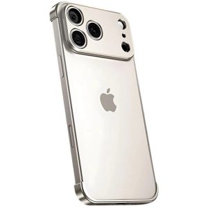 Carcasa de Telefon, Flippy, Compatibila Apple iPhone 17 Pro, Fara Rama, doar Colturi si Camera, din Metal, Grosime 0.1 mm, Gri titanium