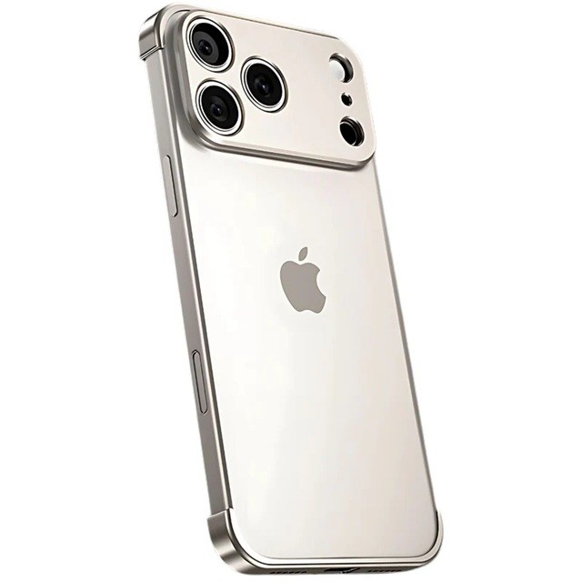 Carcasa de Telefon, Flippy, Compatibila Apple iPhone 17 Pro Max, Fara Rama, doar Colturi si Camera, din Metal, Grosime 0.1 mm, Gri Titanium