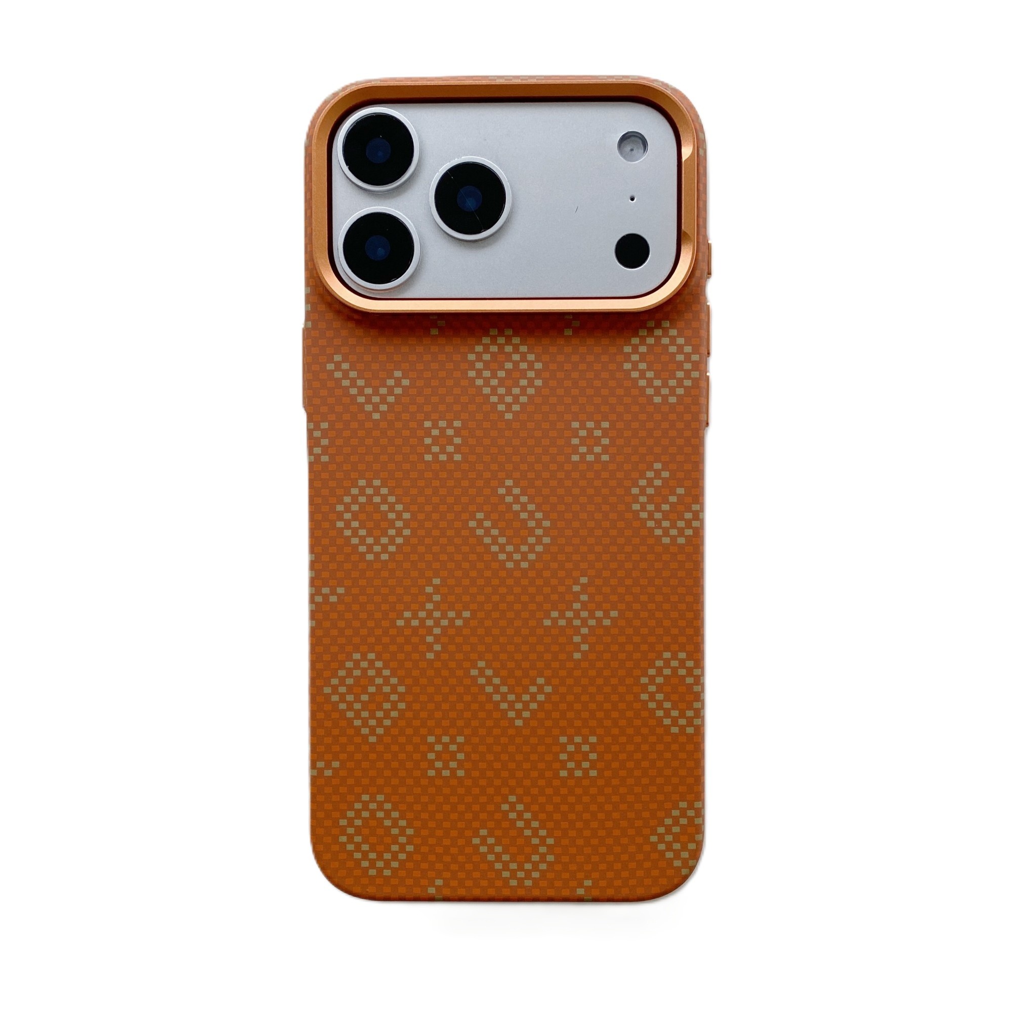 Carcasa Magnetica, Flippy, Compatibila Apple iPhone 17 Pro Max, din Fibra de Carbon, Litere Fosforescente, Portocaliu