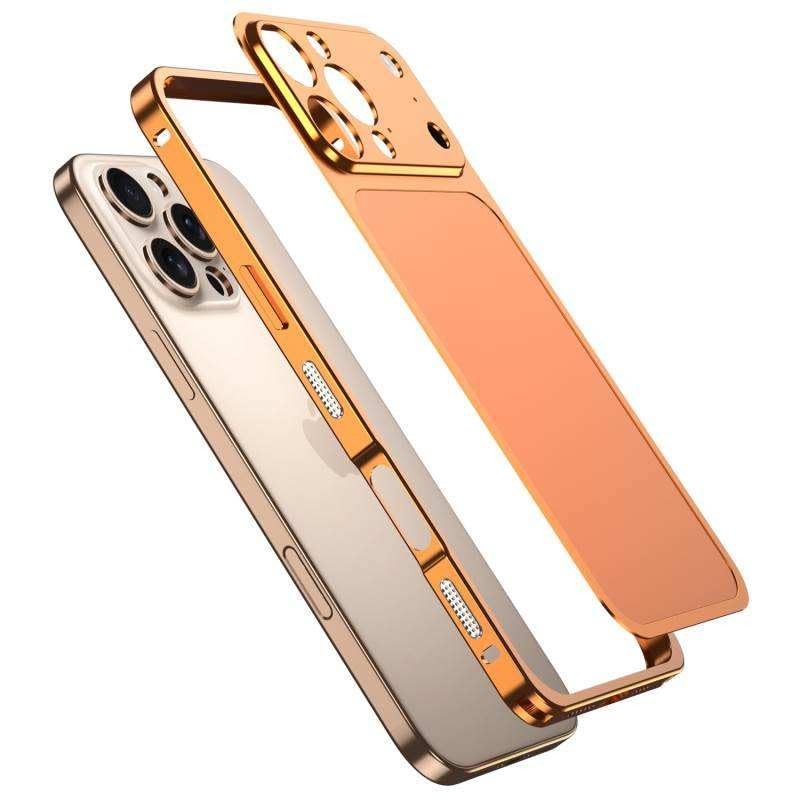 Carcasa Metalica, Flippy, Compatibila Apple iPhone 15 Pro Max, Creeaza Aspect de iPhone 17 Pro Max, Unibody Mat, Rezistenta la Zgarieturi, Portocaliu