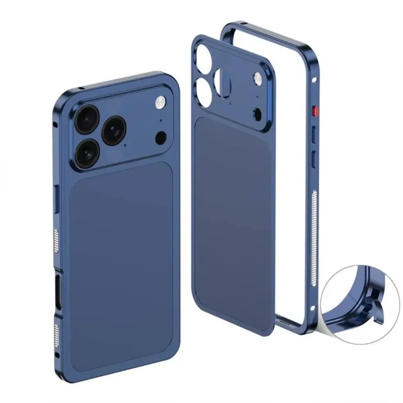 Carcasa Metalica, Flippy, Compatibila Apple iPhone 16 Pro, Creeaza Aspect de iPhone 17 Pro, Unibody Mat, Rezistenta la Zgarieturi, Albastru
