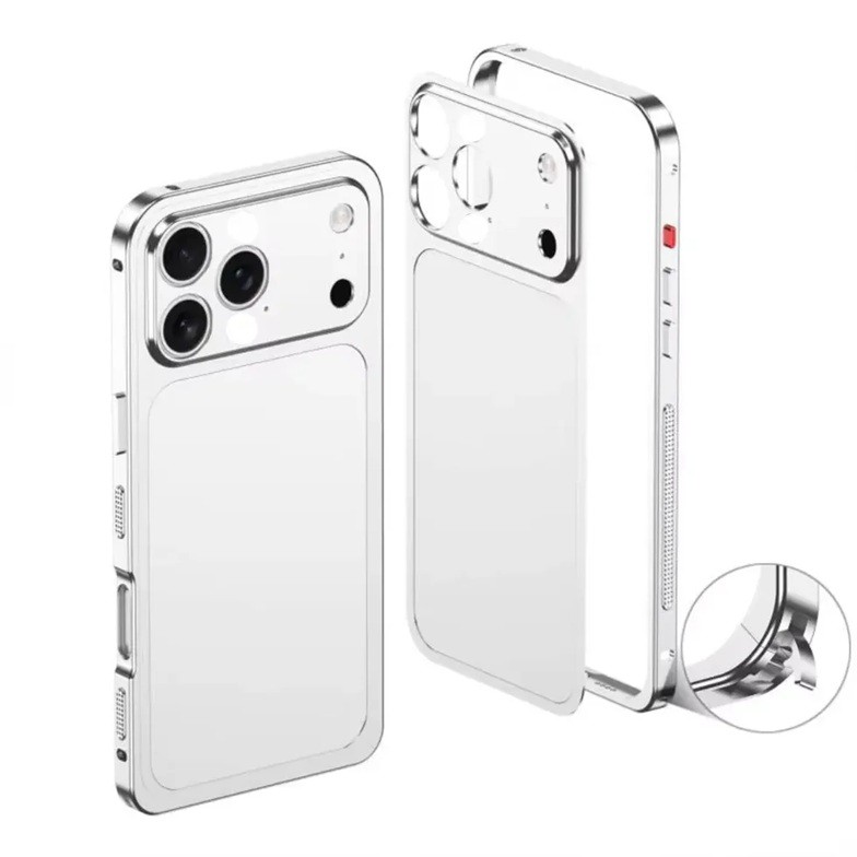 Carcasa Metalica, Flippy, Compatibila Apple iPhone 16 Pro Max, Creeaza Aspect de iPhone 17 Pro, Unibody Mat, Rezistenta la Zgarieturi, Argintiu