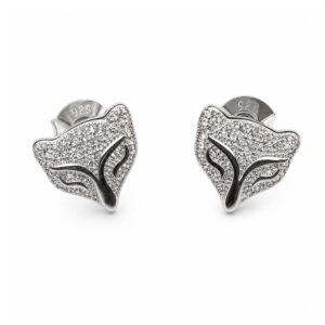 Cercei Tip Stud din Argint 925, Model Vulpe, Design Conturat cu Pietre Stralucitoare, Greutate 1.9 g, Argintiu