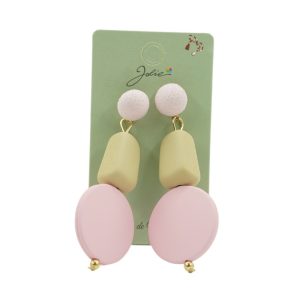 Cercei Dama de Primavara, Jolie, Model Forme Geometrice, Eleganti si Moderni, 7 x 2 cm per unitate, Galben/Roz