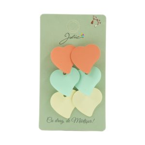 Cercei Dama de Primavara, Jolie, Model 3 Inimi, Eleganti si Moderni, 2.5 x 1.5 cm per unitate, Multicolor