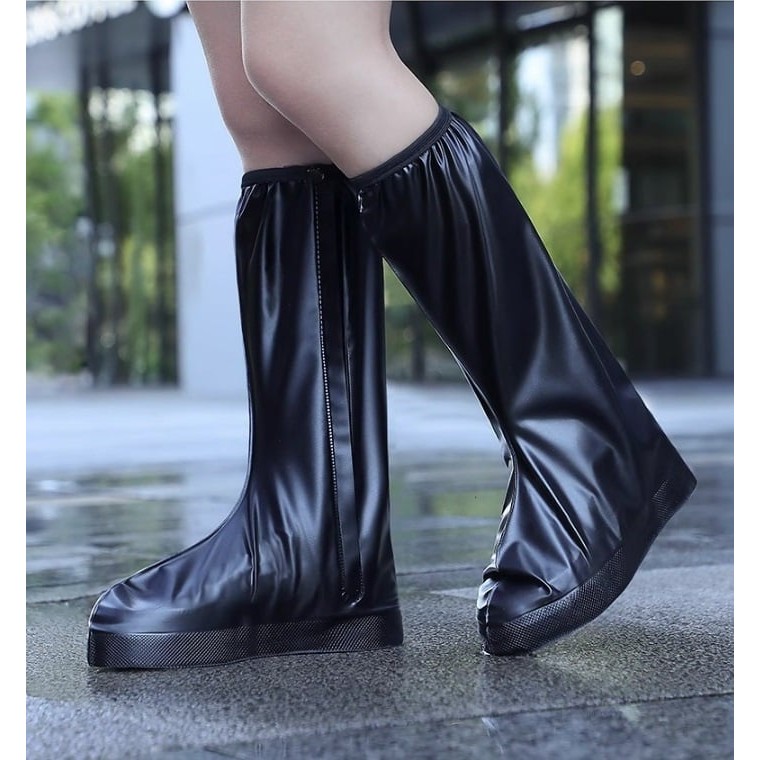 Protectie Incaltaminte pentru Ploaie si Noroi, Flippy, Impermeabila, Talpa Antiderapanta, cu Fermoar si Capsa, Inaltime 40 cm, Marime XL 40-41, Negru