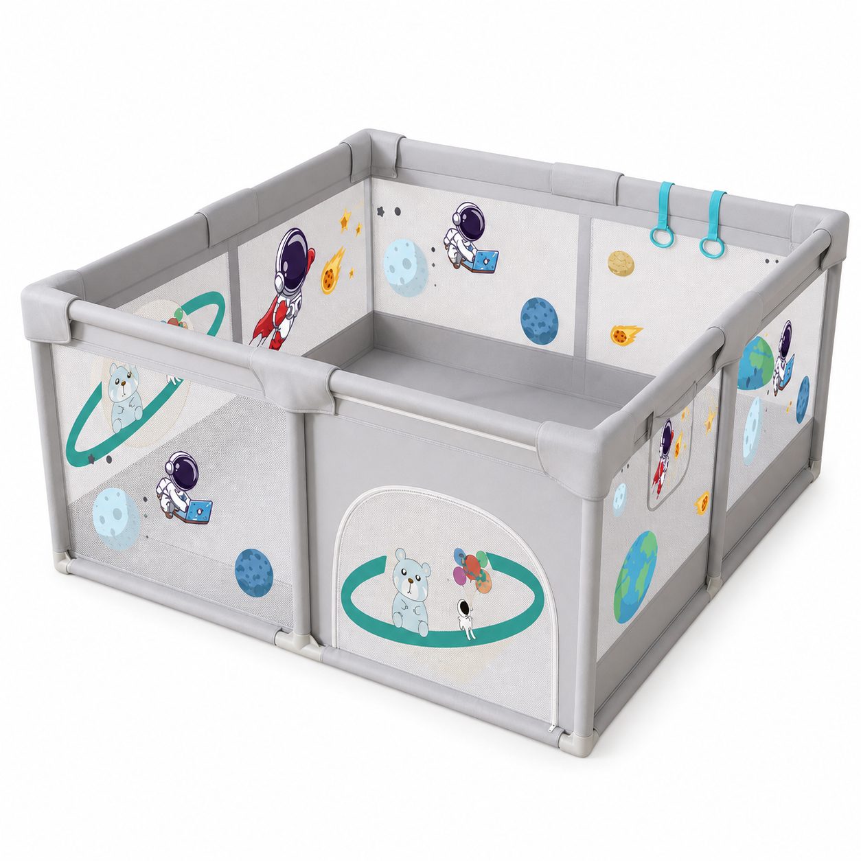 Tarc Spatiu de Joaca pentru Copii DNT-113, Flippy, 200 x 150 x 65 cm, Structura de Protectie pentru Interior, ABS si Poliester rezistent, Bej/Gri