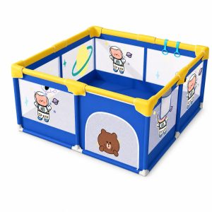 Tarc Spatiu de Joaca pentru Copii DNT-113, Flippy, 180 x 120 x 65 cm, Structura de Protectie pentru Interior, ABS si Poliester rezistent, Albastru/Galben